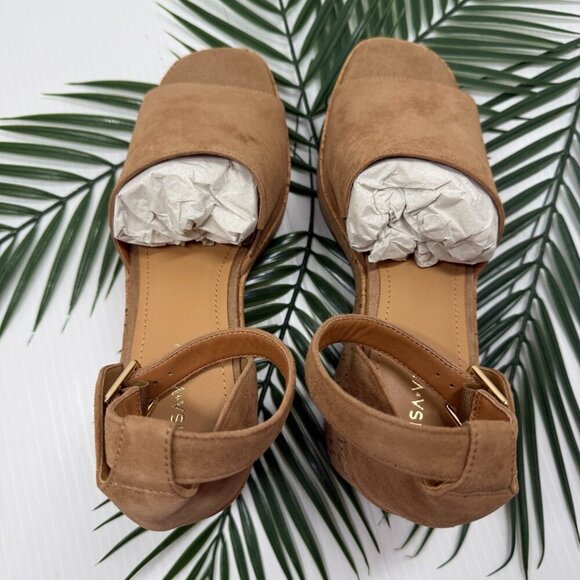 Lisa Vicky Shoes Womens Size 9 Cognac Kid Suede Platform Wedge Sandals LAUD-V - Picture 9 of 12